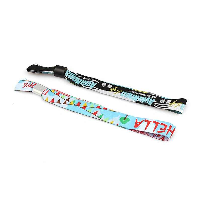 Adjustable Custom Festival Cloth Polyester Woven Fabric Concert Wristbands With Buckle