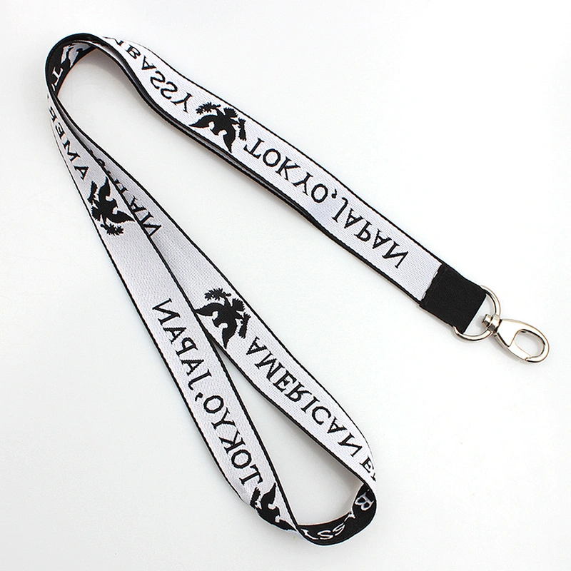 China wholesale best quality woven polyester backgrounds lanyard with plastic clip
