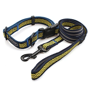 Custom dog polyester woven pet dog collar and leash set