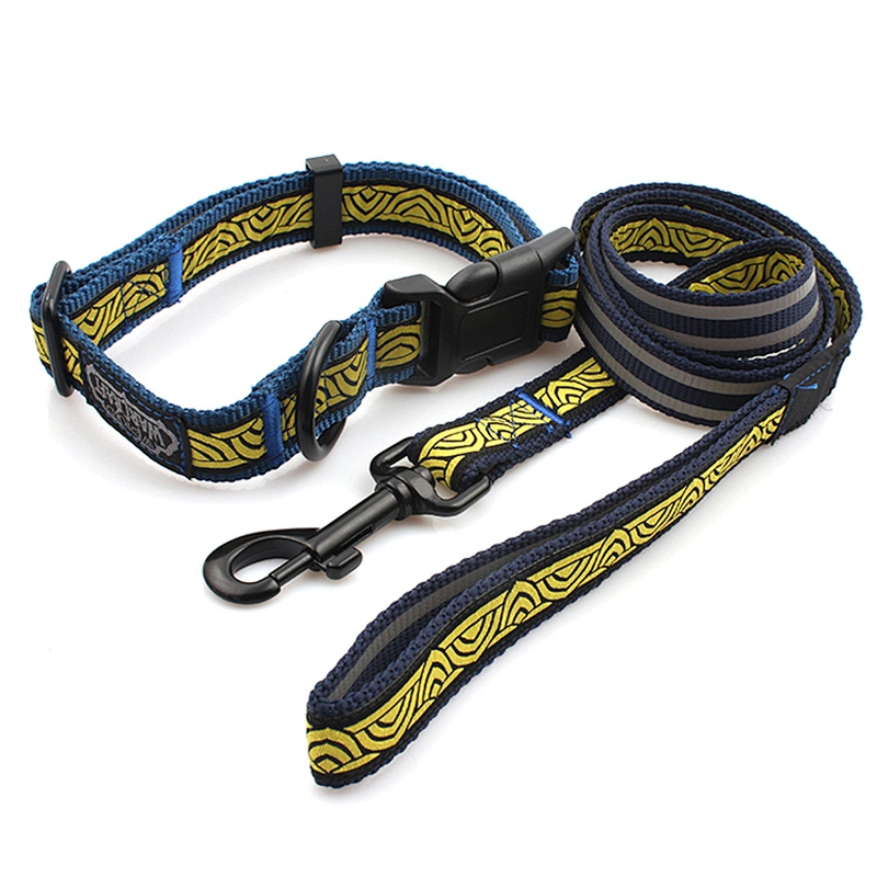 Custom dog polyester woven pet dog collar and leash set
