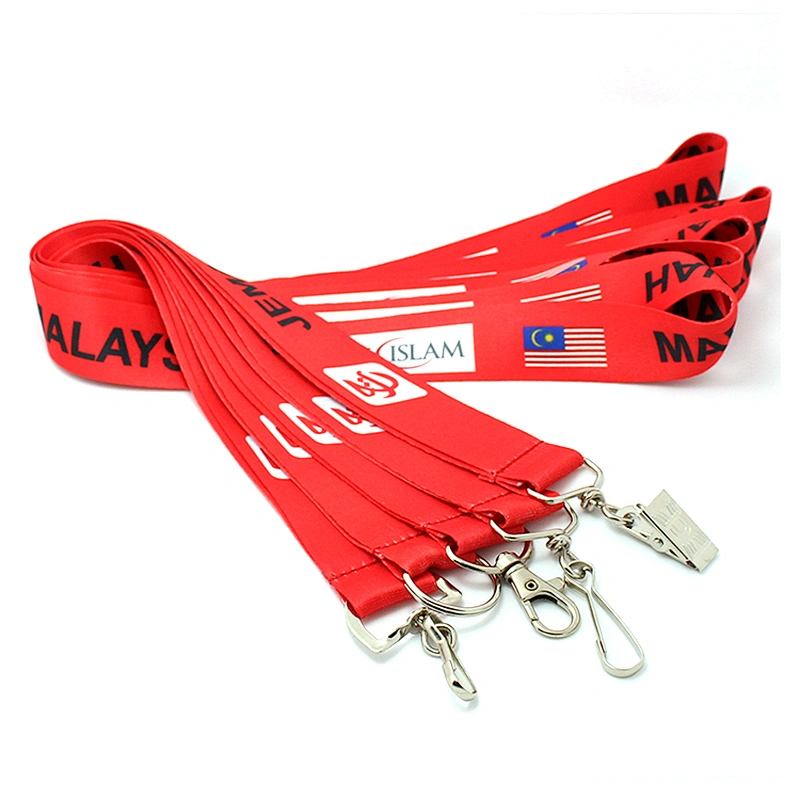 Hot sale cheap polyester custom flat lanyard with J-hook