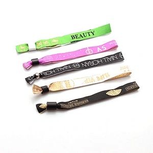 Free design cheap beautiful festival woven wristband with plastic slider custom