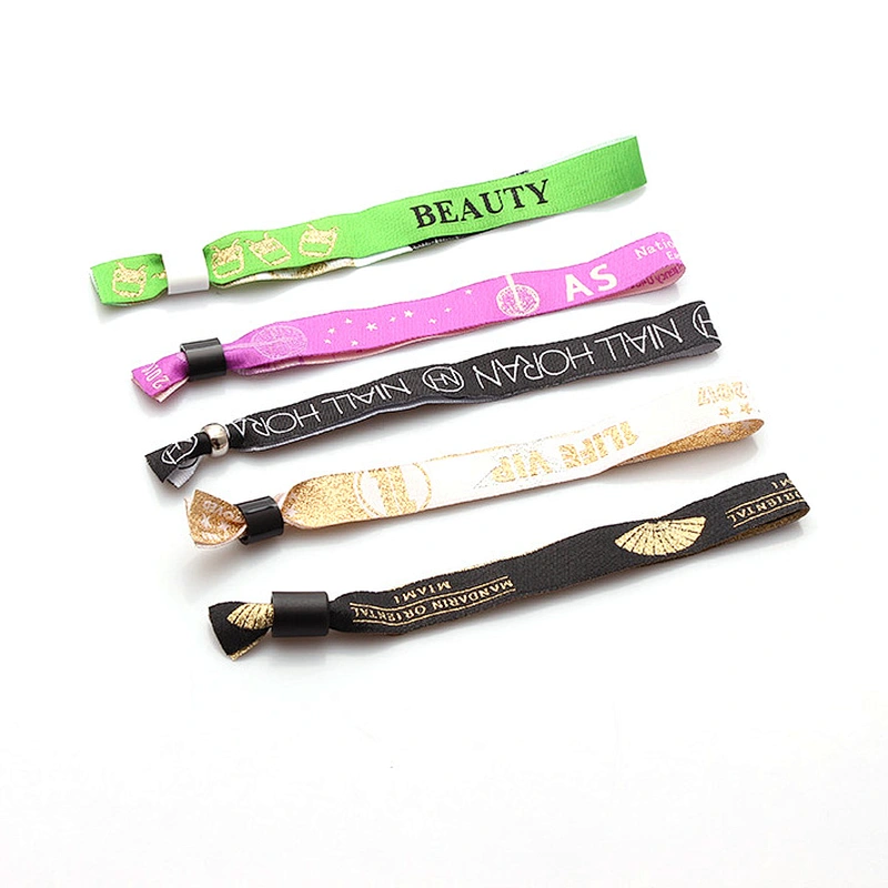 Free design cheap beautiful festival woven wristband with plastic slider custom