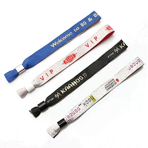 One Time Use Woven Club Rfid Elastic Wristband With Plastic Slider