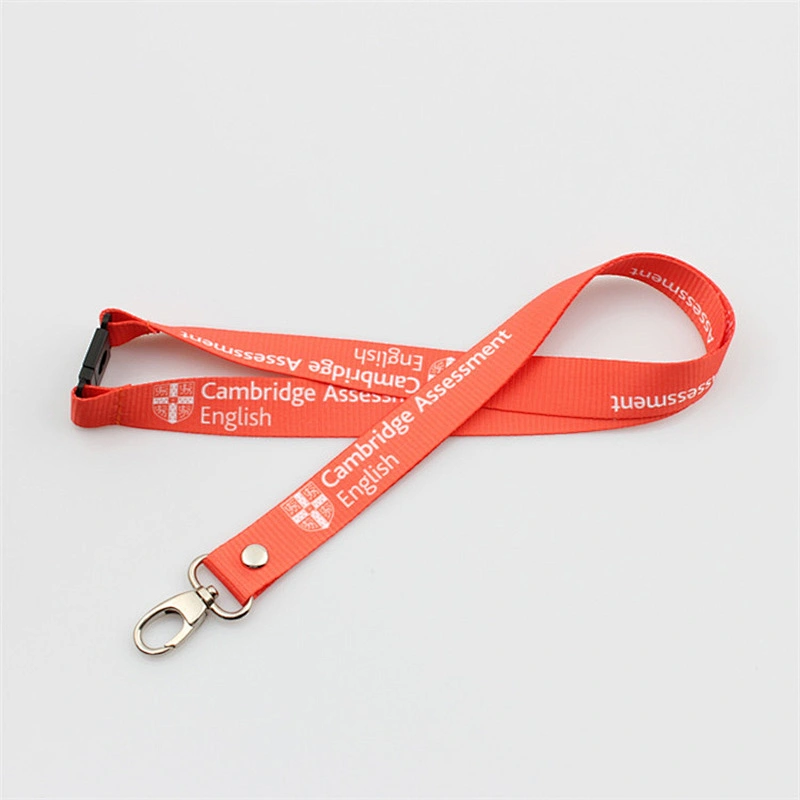 High quality orange polyester material 20mm lanyard custom with black plastic breakaway buckle
