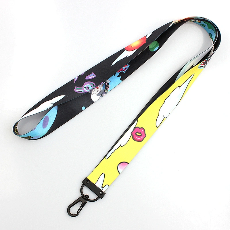 Cute cartoon cheap sublimation logo polyester keychains neck lanyard with metal hook