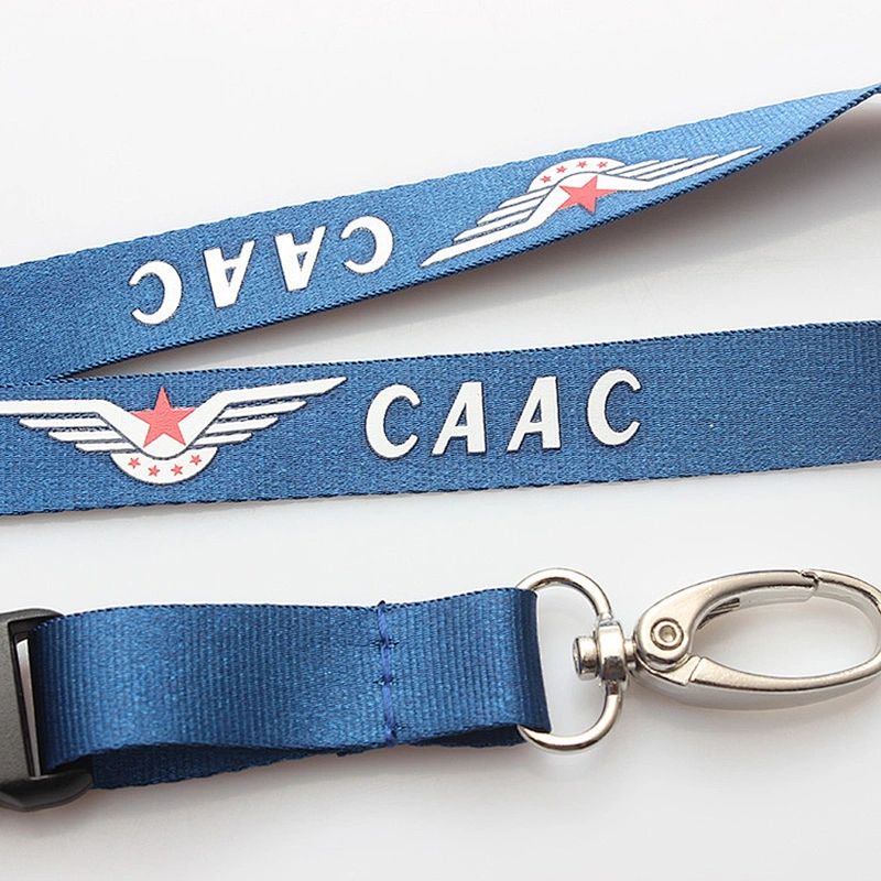 Wholesale exhibition polyester silk screen lanyard with double metal clips