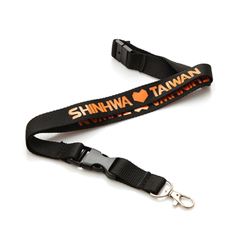 Custom logo promotional polyester neck lanyard with release buckle and metal hook