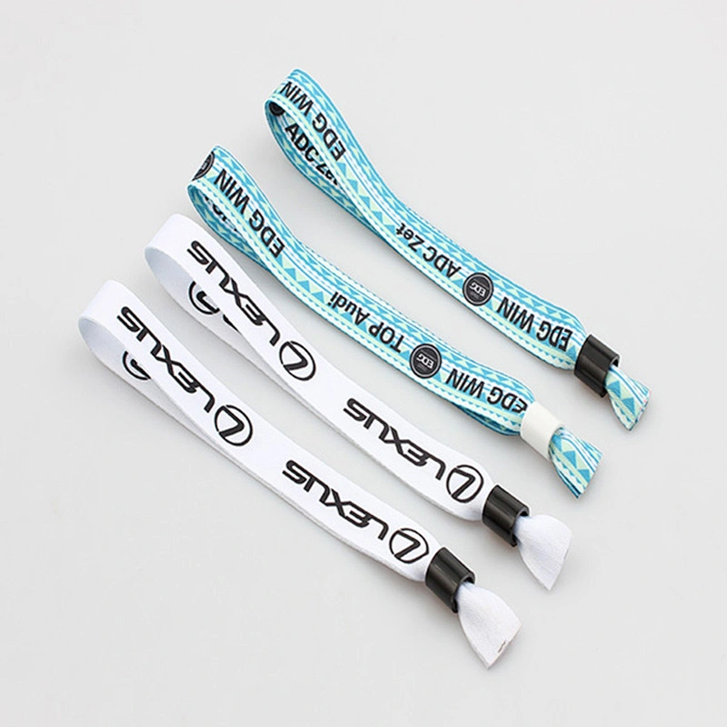 Adjustable Custom Cloth Event Logo Polyester Fabric Concert Wristbands With Buckle