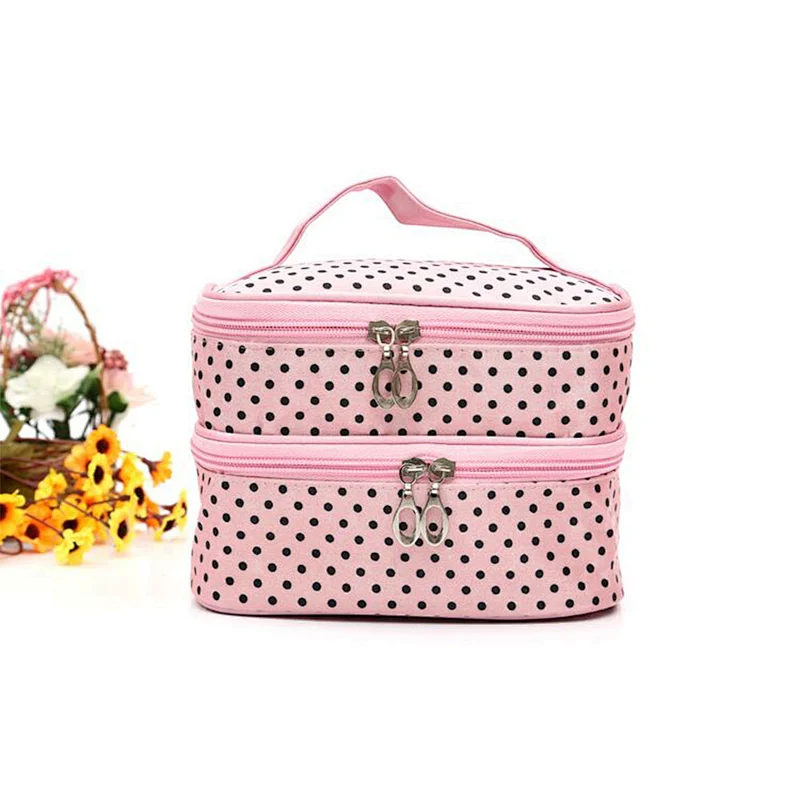 Hot Selling  portable Polka dot travel cosmetic bag for  ladies