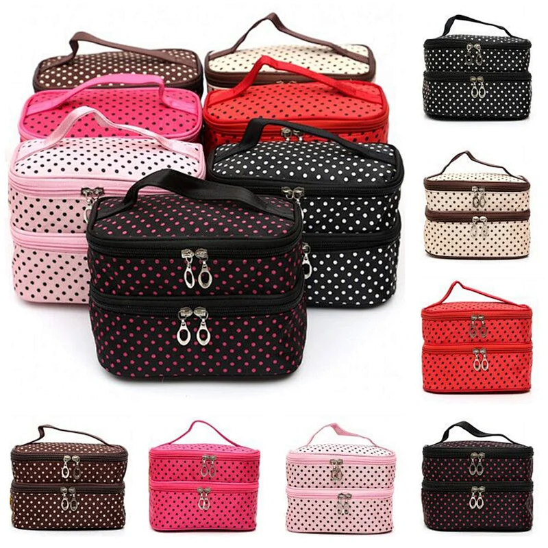 Hot Selling  portable Polka dot travel cosmetic bag for  ladies