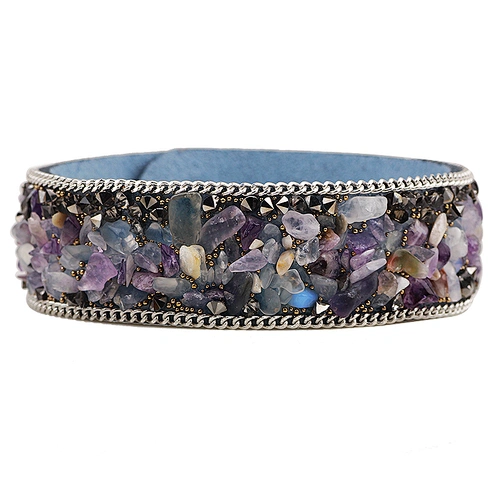 Hot Selling Velvet Cuff Wristband Gravel Elegant Natural Crystal Women Bracelet With Snap Fastener