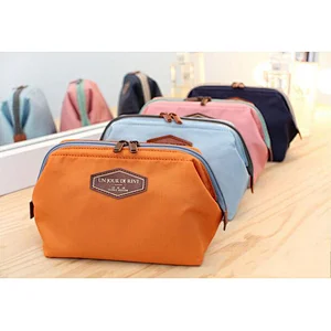 Wholesale OEM portable private label cotton canvas with zipper makeup travel pouch cosmetic bag