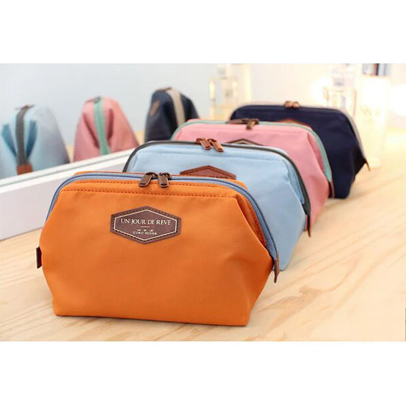 Wholesale OEM portable private label cotton canvas with zipper makeup travel pouch cosmetic bag