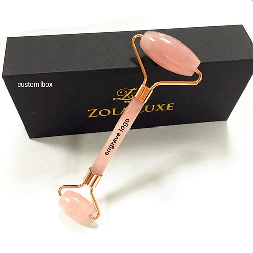 hot selling natural pink facial beauty rose quartz roller, handheld jade natural rose quartz roller for face reducing winkles