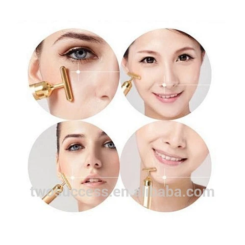 Electric With Battery 24K Pure Gold Vibration Energy Beauty Bar Facial Massager Roller