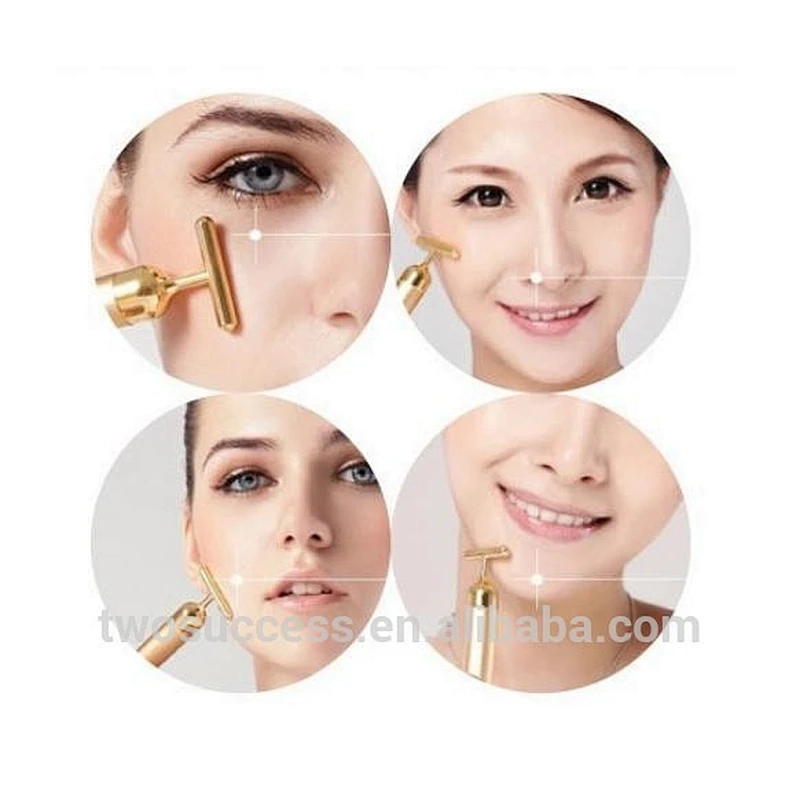 Electric With Battery 24K Pure Gold Vibration Energy Beauty Bar Facial Massager Roller