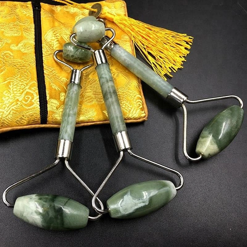 Amazon hot sale Sliver Welded Massager Royal Jade Roller ,Facial Face jade roller with box