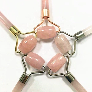hot selling natural pink facial beauty rose quartz roller, handheld jade natural rose quartz roller for face reducing winkles