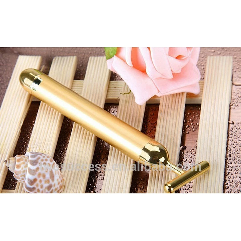 Electric With Battery 24K Pure Gold Vibration Energy Beauty Bar Facial Massager Roller