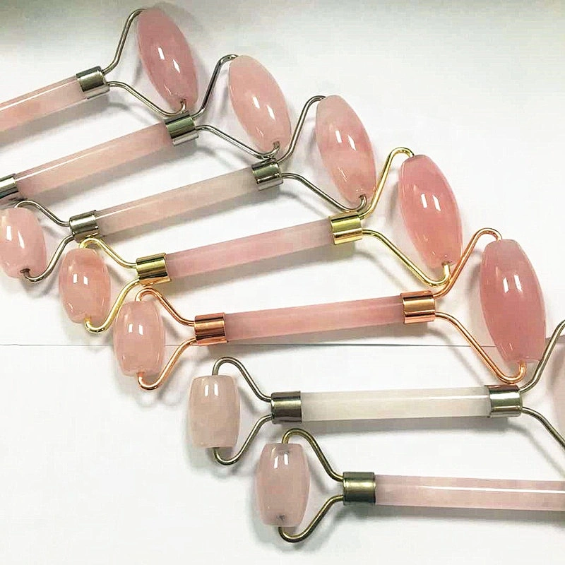 hot selling natural pink facial beauty rose quartz roller, handheld jade natural rose quartz roller for face reducing winkles
