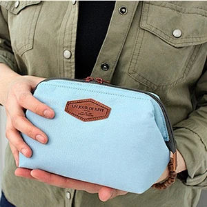 Wholesale OEM portable private label cotton canvas with zipper makeup travel pouch cosmetic bag