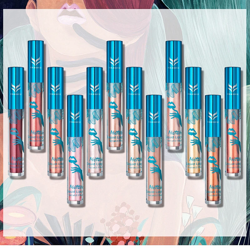 12pcs color high quality metallic lip gloss Waterproof non-stick cup lipstick