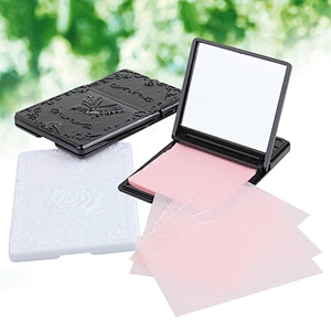 Woman facial makeup clean blotting paper portable oil absorbing sheets with mirror