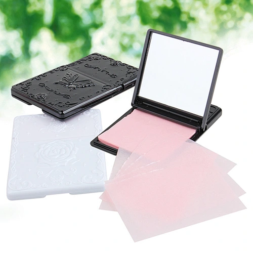 Woman facial makeup clean blotting paper portable oil absorbing sheets with mirror