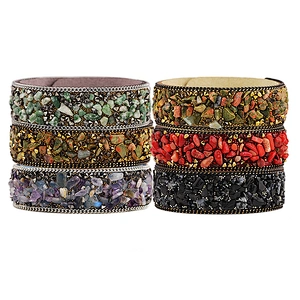 Hot Selling Velvet Cuff Wristband Gravel Elegant Natural Crystal Women Bracelet With Snap Fastener