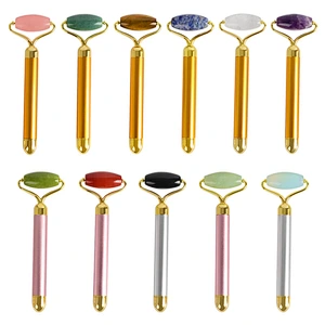 Mini Electric Battery Powered Metal Handle Quartz Jade Roller Facial Massager Stick