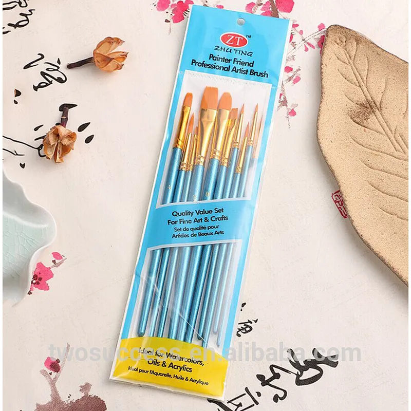 10pcs per set nylon hair nail round oil artist paint brush pen for art painting