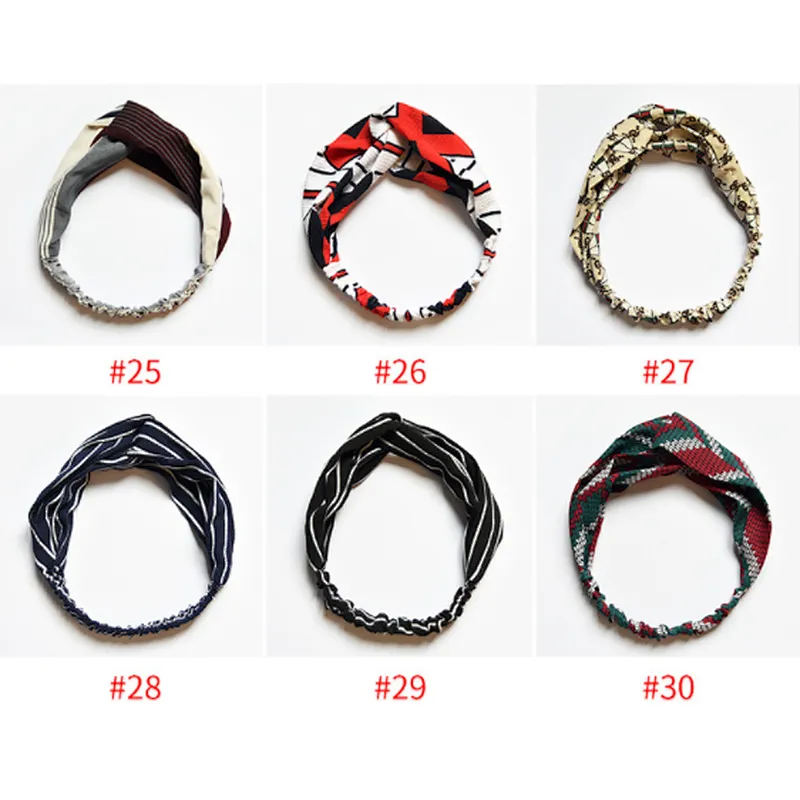 Wholesale 32 Pattern Fashion Handmade Fabric Elastic Plaid Baby Girls Tie Headbands