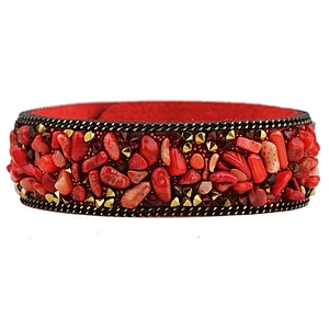Hot Selling Velvet Cuff Wristband Gravel Elegant Natural Crystal Women Bracelet With Snap Fastener