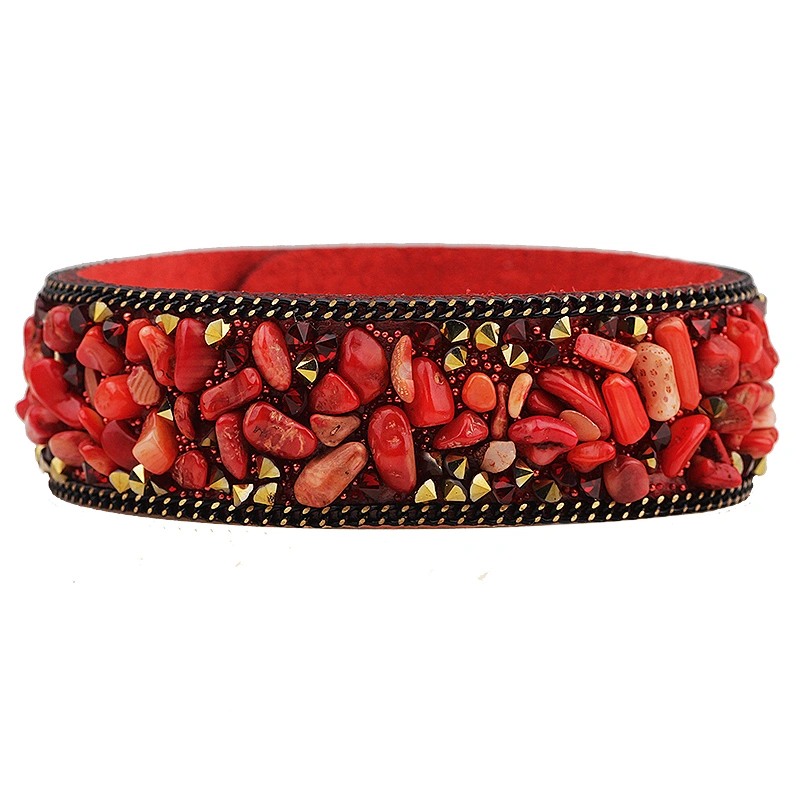Hot Selling Velvet Cuff Wristband Gravel Elegant Natural Crystal Women Bracelet With Snap Fastener