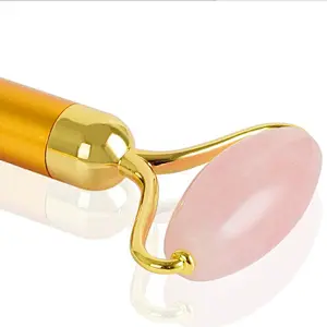 Mini Electric Battery Powered Metal Handle Quartz Jade Roller Facial Massager Stick