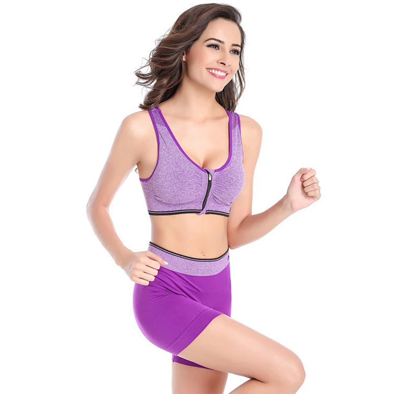 Highly shockproof No Rims Sports Front Zipper Bra With Wide Shoulder Straps Sport Bra Women Yoga