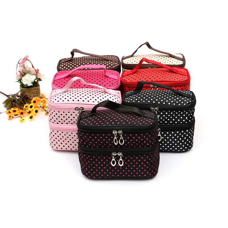 Hot Selling  portable Polka dot travel cosmetic bag for  ladies