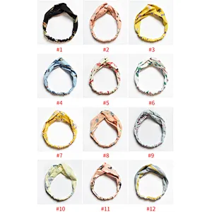 Wholesale 32 Pattern Fashion Handmade Fabric Elastic Plaid Baby Girls Tie Headbands