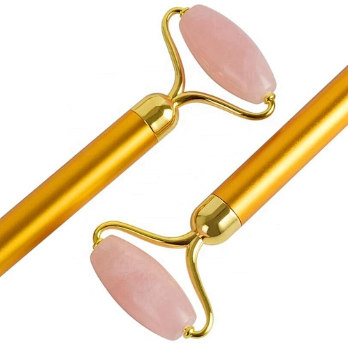Mini Electric Battery Powered Metal Handle Quartz Jade Roller Facial Massager Stick