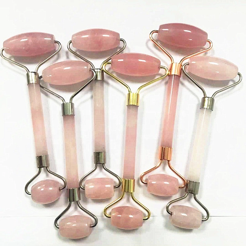 hot selling natural pink facial beauty rose quartz roller, handheld jade natural rose quartz roller for face reducing winkles