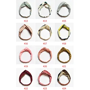 Wholesale 32 Pattern Fashion Handmade Fabric Elastic Plaid Baby Girls Tie Headbands
