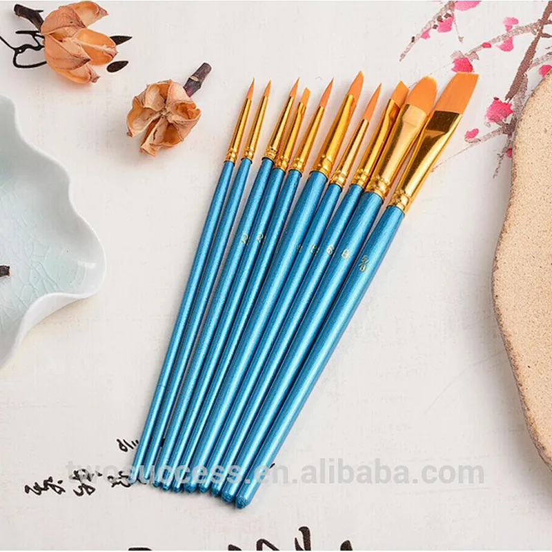 10pcs per set nylon hair nail round oil artist paint brush pen for art painting