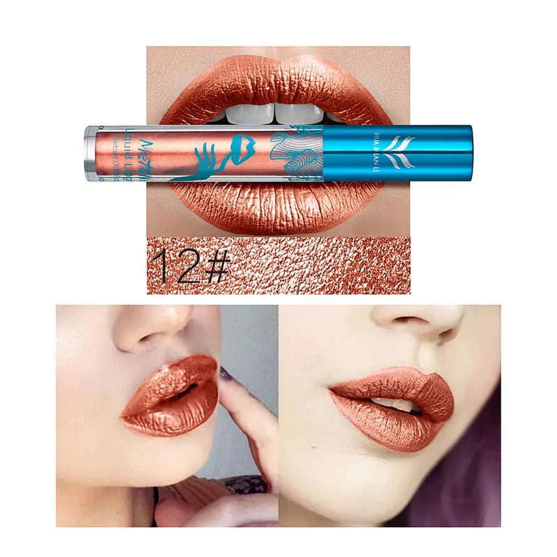12pcs color high quality metallic lip gloss Waterproof non-stick cup lipstick