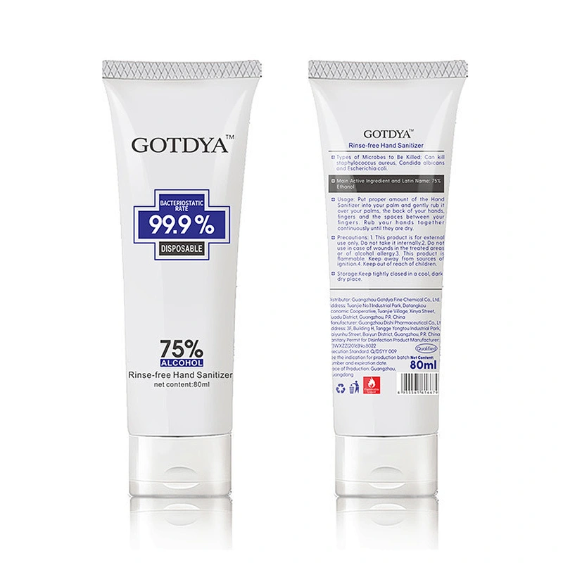 80ml Customized 75% Alcohol Bacteriostatic Disposable Washfree Gel Hand Sanitizer