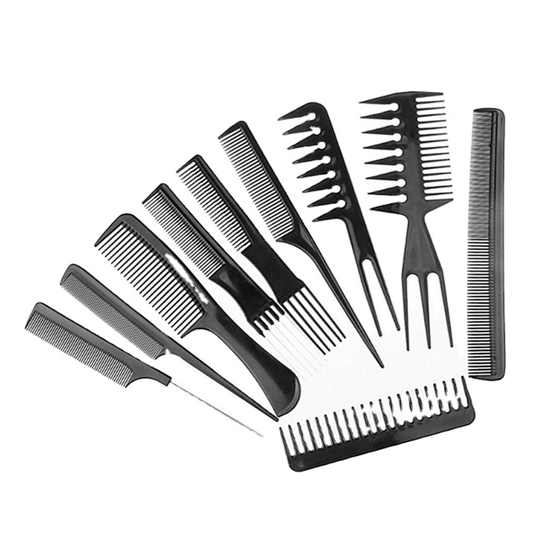 Wholesales salon barber professional plastic 10pcs hair styling comb set