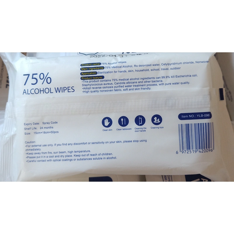 FDA CE MSDS clean disposable sterilization alcohol 75% wet wipes disinfection alcohol wipes 50pcs