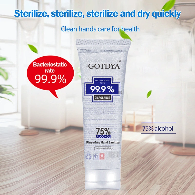 80ml Customized 75% Alcohol Bacteriostatic Disposable Washfree Gel Hand Sanitizer