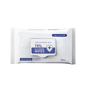 FDA CE MSDS clean disposable sterilization alcohol 75% wet wipes disinfection alcohol wipes 50pcs