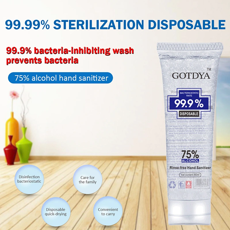 80ml Customized 75% Alcohol Bacteriostatic Disposable Washfree Gel Hand Sanitizer